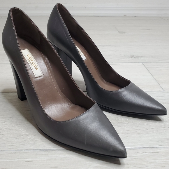 LUCA LUCA Block Heel Pointed Toe Pump In Gray 10. - Picture 2 of 9